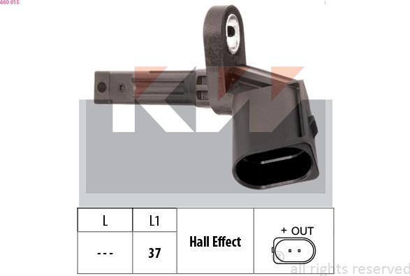 KW 460 015 - ABS датчик, частота вращения колеса abcparts.ee