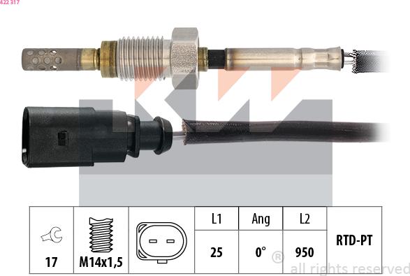 KW 422 317 - Датчик, температура выхлопных газов abcparts.ee