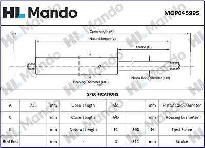 Mando MOP045995 - Газовая пружина, капот abcparts.ee