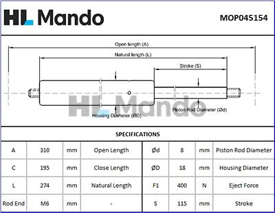 Mando MOP045154 - Газовая пружина, упор abcparts.ee