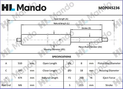 Mando MOP045236 - Газовая пружина, упор abcparts.ee