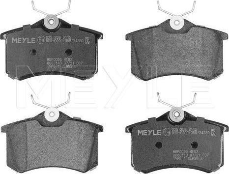 Meyle 025 209 6115 - Тормозные колодки, дисковые, комплект abcparts.ee