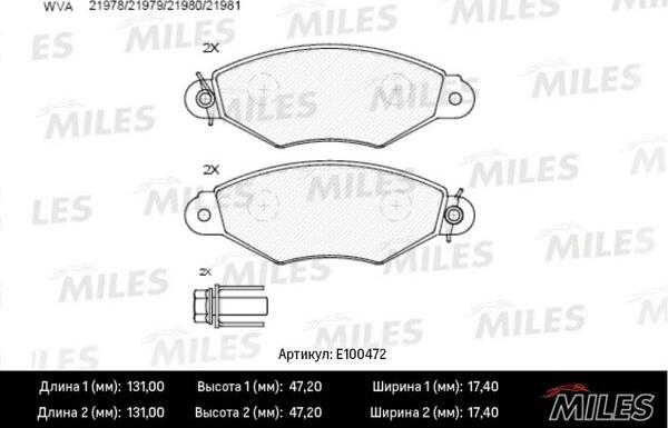 Miles E100472 - Тормозные колодки, дисковые, комплект abcparts.ee