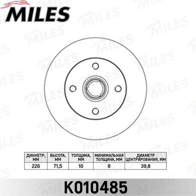 Miles K010485 - Тормозной диск abcparts.ee