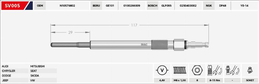 MOBILVERDE 50607184 - Свеча накаливания abcparts.ee