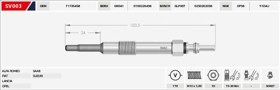 MOBILVERDE 50607182 - Свеча накаливания abcparts.ee