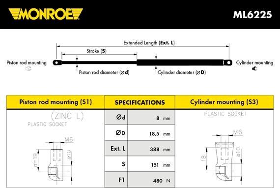 MONROE ML6225 - Газовая пружина, упор abcparts.ee