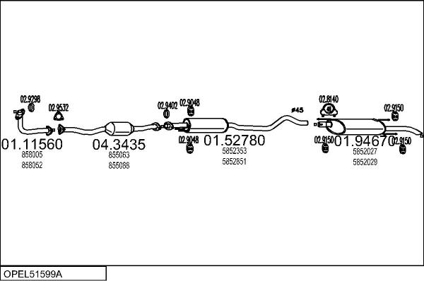MTS OPEL51599A016127 - Система выпуска ОГ abcparts.ee