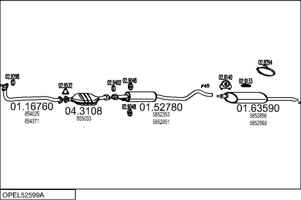 MTS OPEL52599A016127 - Система выпуска ОГ abcparts.ee