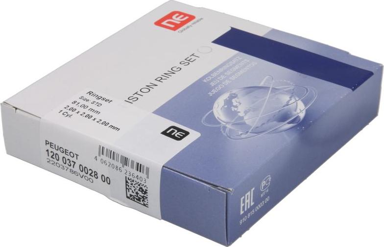 NE 120037002800 - Комплект поршневых колец abcparts.ee