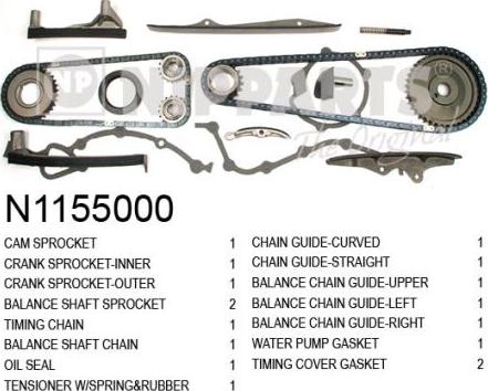 Nipparts N1155000 - Комплект цепи привода распредвала abcparts.ee