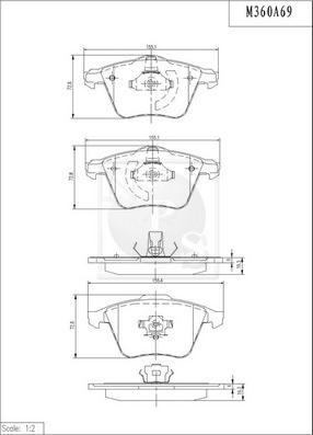 NPS M360A69 - Тормозные колодки, дисковые, комплект abcparts.ee