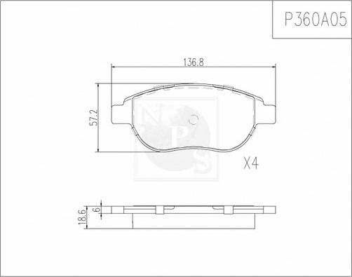 NPS P360A05 - Тормозные колодки, дисковые, комплект abcparts.ee