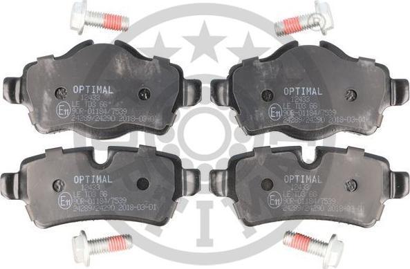 OPTIMAL BP-12433 - Тормозные колодки, дисковые, комплект abcparts.ee