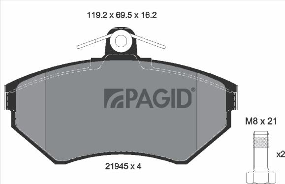 Pagid T5095N - Тормозные колодки, дисковые, комплект abcparts.ee