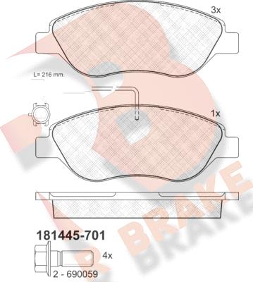 R Brake RB1445-701 - Тормозные колодки, дисковые, комплект abcparts.ee