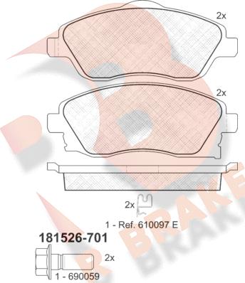 R Brake RB1526-701 - Тормозные колодки, дисковые, комплект abcparts.ee
