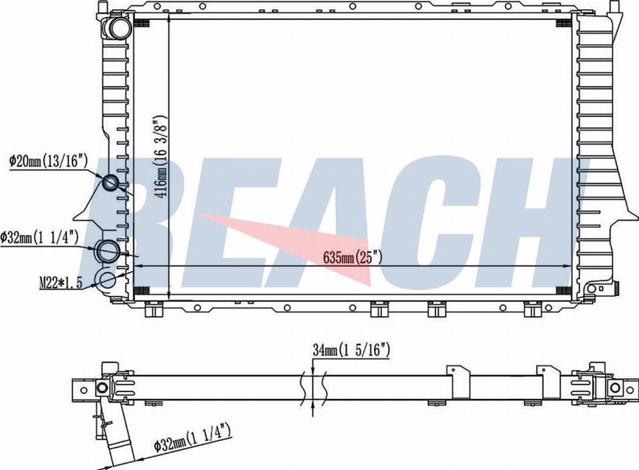 REACH 1.40.13095.534 - Радиатор, охлаждение двигателя abcparts.ee