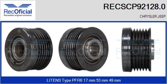 RECOFICIAL RECSCP92128.0 - Шкив генератора, муфта abcparts.ee