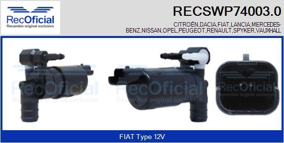 RECOFICIAL RECSWP74003.0 - Водяной насос, система очистки окон abcparts.ee