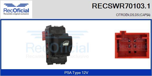 RECOFICIAL RECSWR70103.1 - Выключатель, стеклоподъемник abcparts.ee