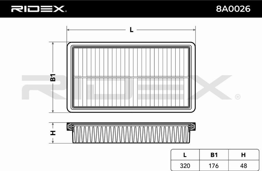 RIDEX 8A0026 - Воздушный фильтр двигателя abcparts.ee