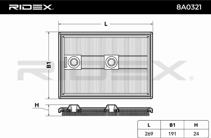 RIDEX 8A0321 - Воздушный фильтр двигателя abcparts.ee