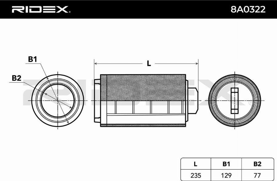 RIDEX 8A0322 - Воздушный фильтр двигателя abcparts.ee