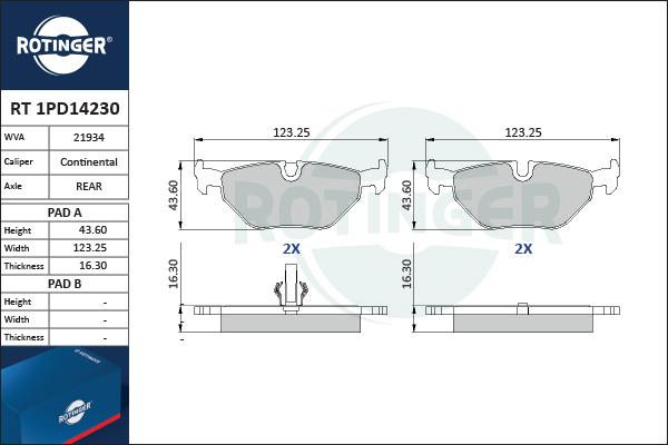 Rotinger RT 1PD14230 - Тормозные колодки, дисковые, комплект abcparts.ee