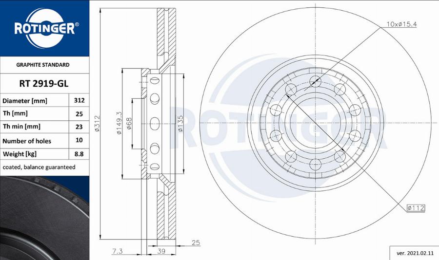 Rotinger RT 2919-GL - Тормозной диск abcparts.ee