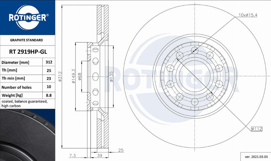 Rotinger RT 2919HP-GL - Тормозной диск abcparts.ee
