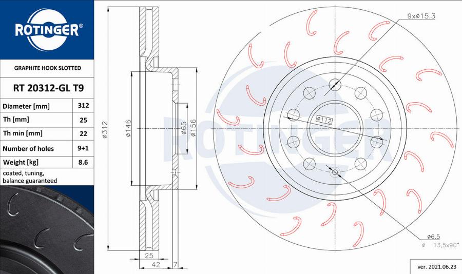 Rotinger RT 20312-GL T9 - Тормозной диск abcparts.ee