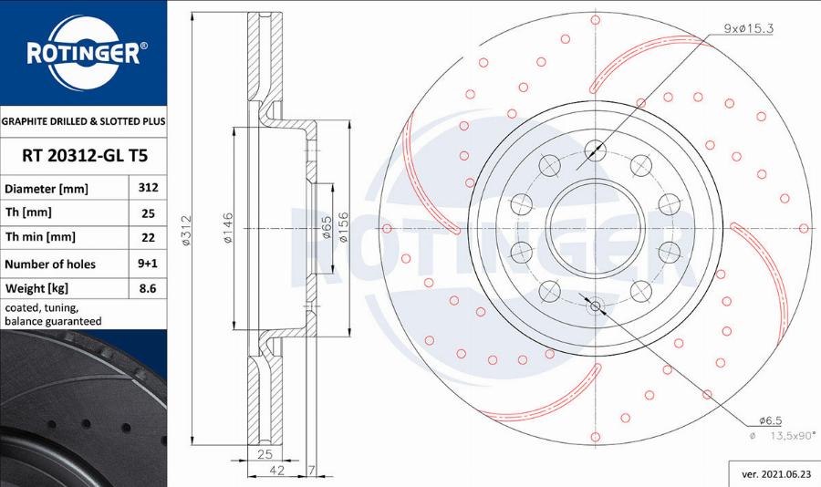 Rotinger RT 20312-GL T5 - Тормозной диск abcparts.ee