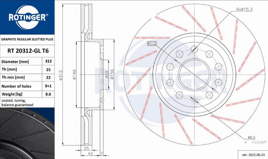 Rotinger RT 20312-GL T6 - Тормозной диск abcparts.ee