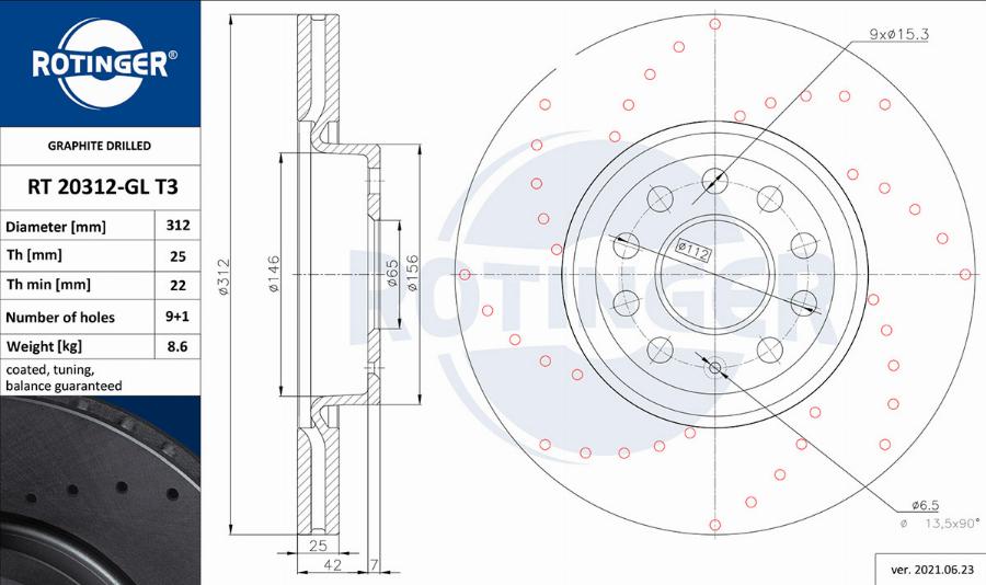 Rotinger RT 20312-GL T3 - Тормозной диск abcparts.ee