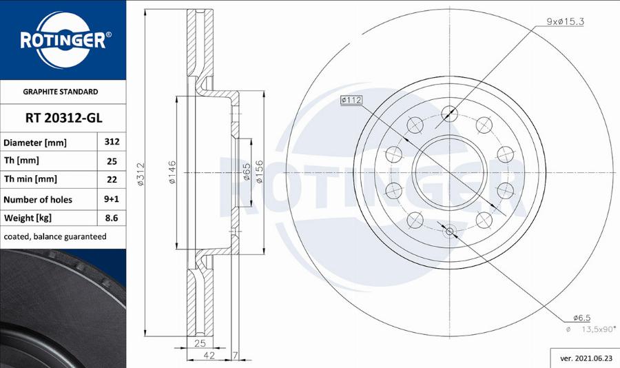 Rotinger RT 20312-GL - Тормозной диск abcparts.ee