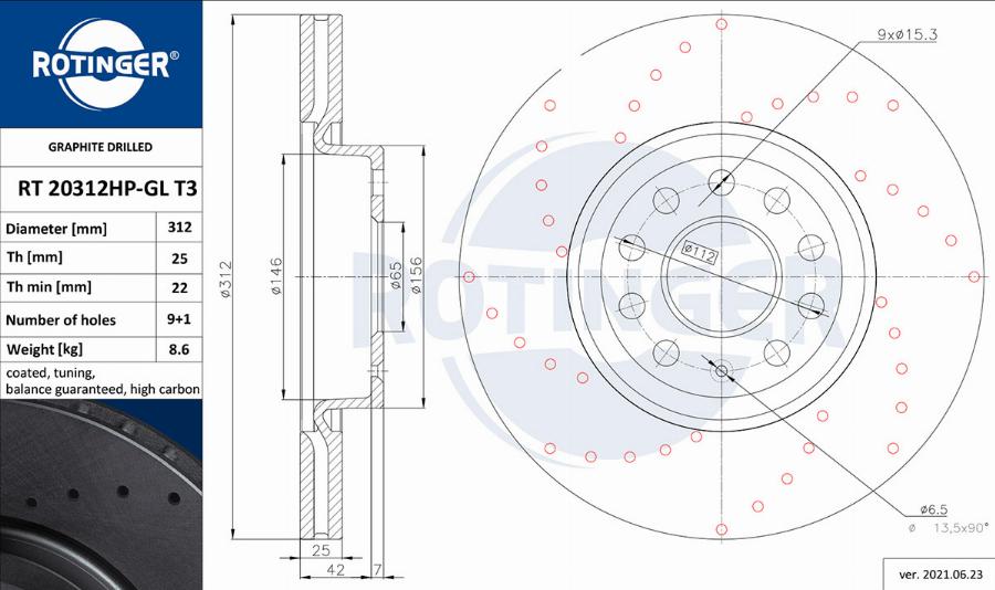 Rotinger RT 20312HP-GL T3 - Тормозной диск abcparts.ee