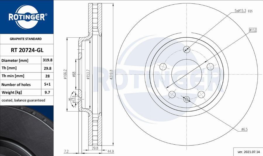 Rotinger RT 20724-GL - Тормозной диск abcparts.ee