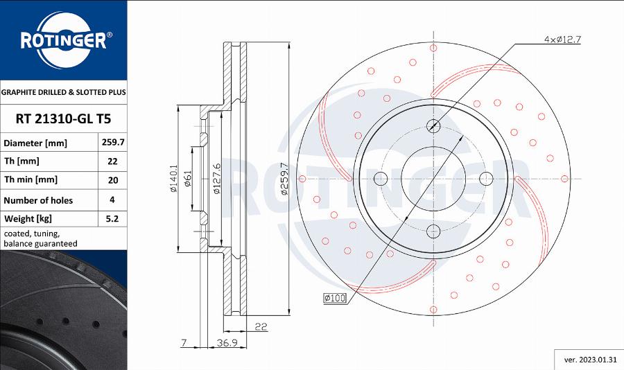 Rotinger RT 21310-GL T5 - Тормозной диск abcparts.ee
