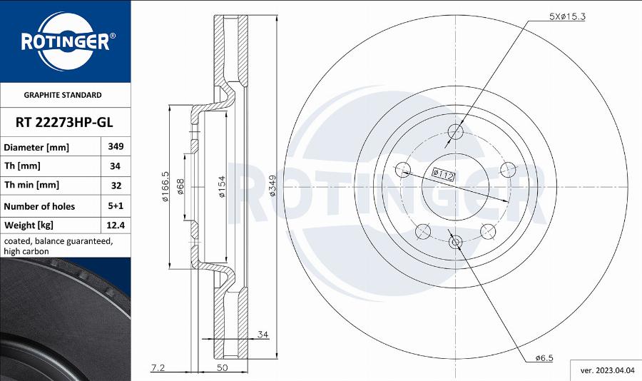 Rotinger RT 22273HP-GL - Тормозной диск abcparts.ee