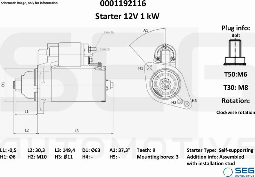 SEG AUTOMOTIVE 0001192116 - Стартер abcparts.ee