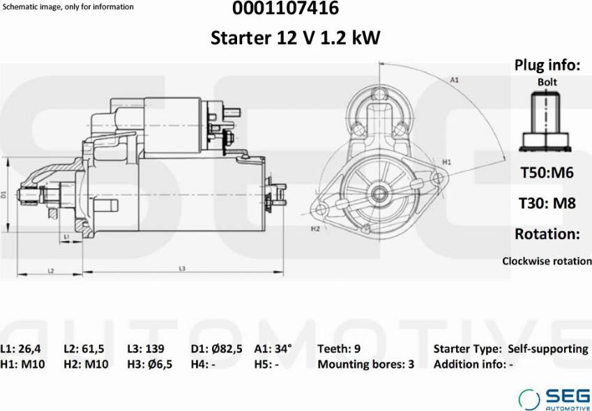 SEG AUTOMOTIVE 0001107416 - Стартер abcparts.ee