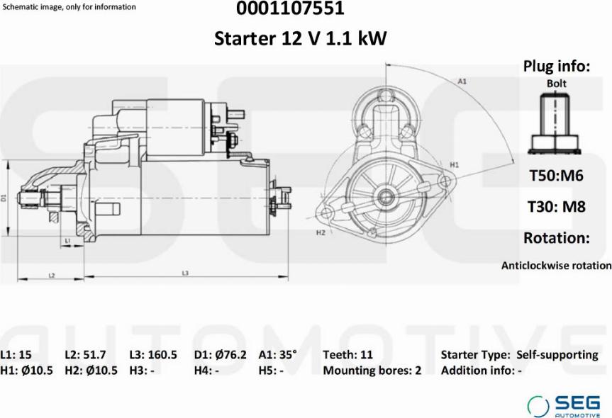SEG AUTOMOTIVE 0001107551 - Стартер abcparts.ee