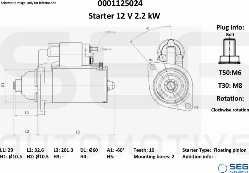 SEG AUTOMOTIVE 0001125024 - Стартер abcparts.ee