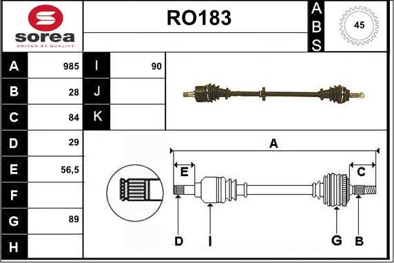 Sera RO183 - Приводной вал abcparts.ee