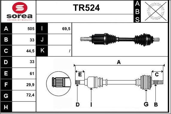 Sera TR524 - Приводной вал abcparts.ee