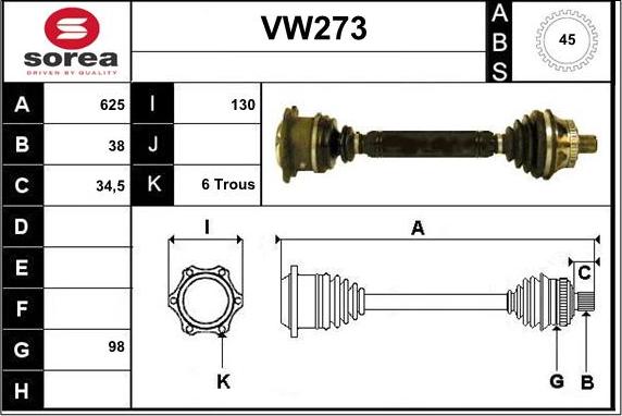 Sera VW273 - Приводной вал abcparts.ee