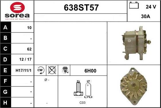 STARTCAR 638ST57 - Генератор abcparts.ee
