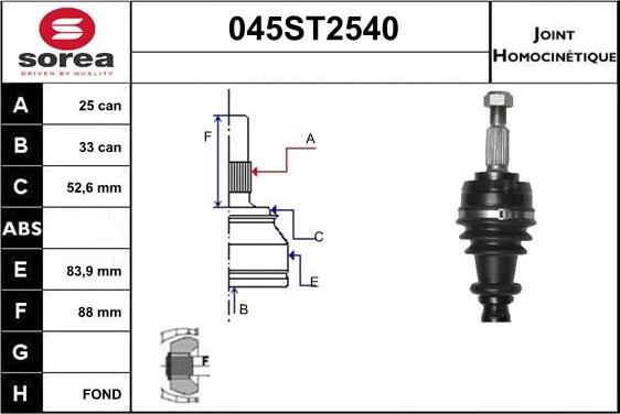 STARTCAR 045ST2540 - Комплект ШРУСа, приводной вал, шарнир abcparts.ee
