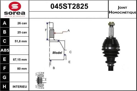 STARTCAR 045ST2825 - Комплект ШРУСа, приводной вал, шарнир abcparts.ee